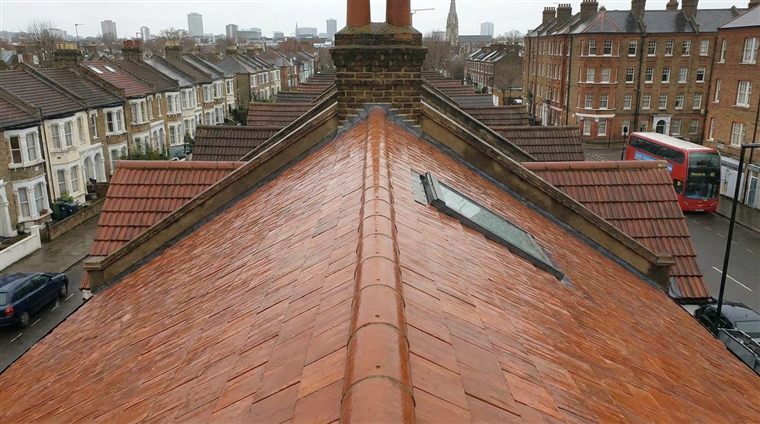 A newly laid tiled roof on a London terrace