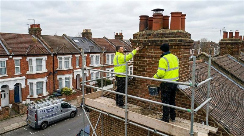 Chimney repairs on a London terrace stack